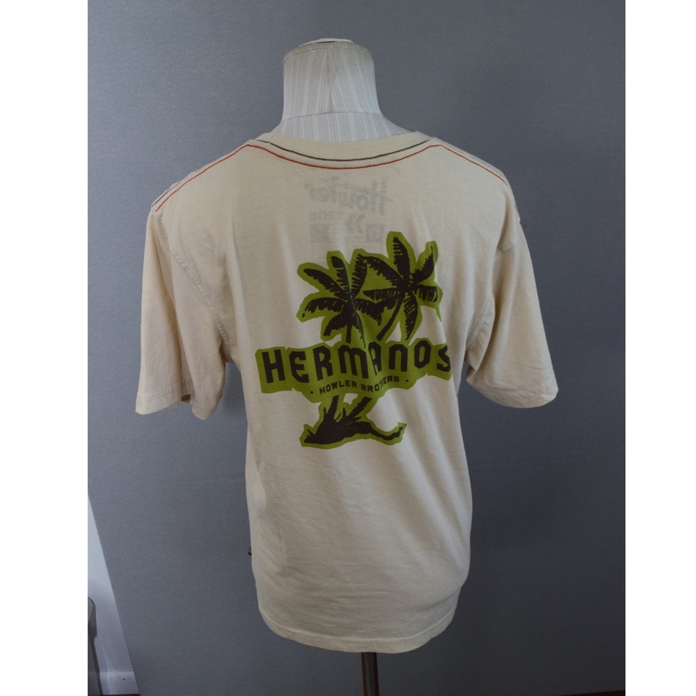 Howler Brothers Hermanos T Shirt Small Beige Pocket Graphic Palm Tree Mens Tee